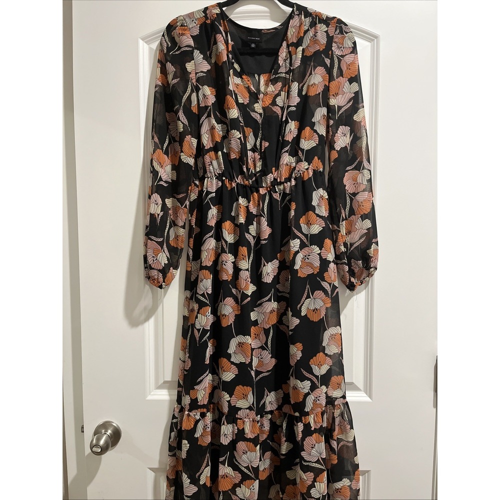 Who What Wear Black Midi Dress With Pink And Orange Floral